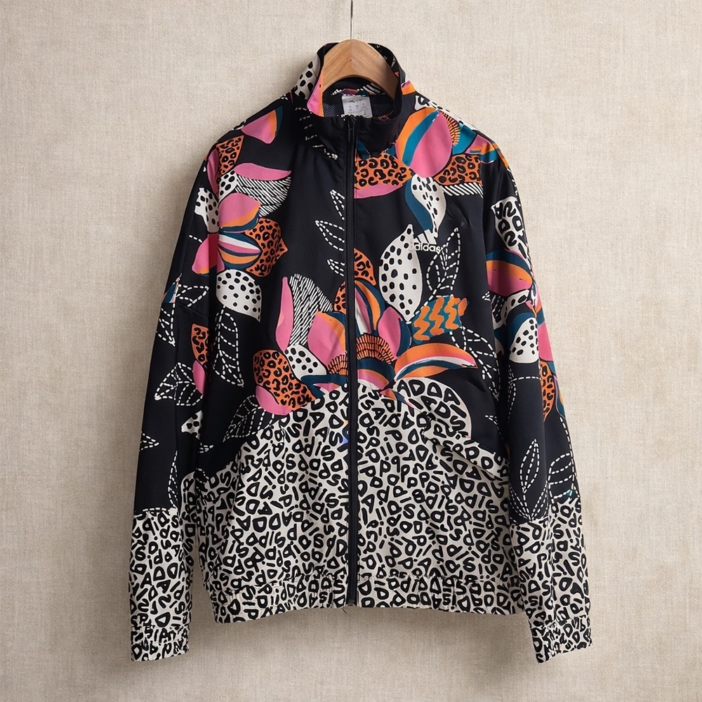 ADIDAS x FARM Rio Track Jacket Tropical Floral Print Athletic Windbreaker Medium